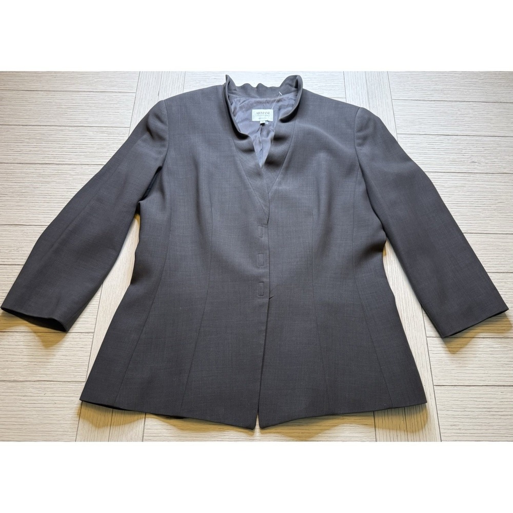Armani Collezioni Charcoal Gray Ruffle Collar‎ Lined Blazer Jacket Women 10 Luxe